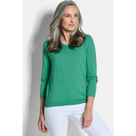 Pullover met een V-hals van COTTAMIRA - groen - Gr. 38 van Goldner Fashion