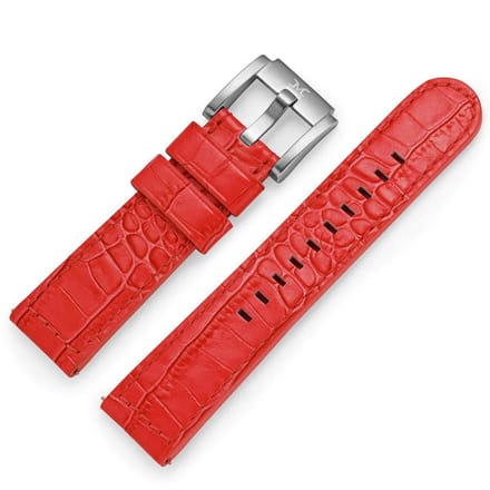 Kalfslederen Horlogebandje met Alligator Structuur Rood 22mm
