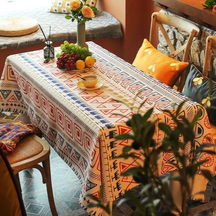 Waterdicht en Oliebestendig Tafelkleed Boheemse Stijl Rechthoekig Tafelkleed Bedrukt Gestreept Decoratieve Doek Tafels Cover 65x65cm 1pcs