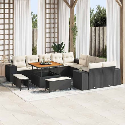 vidaXL - Tuinbank - Set - 13 - st - Zwart - en - Crème - poly - rattan