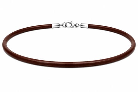 AuBor ®. Leren ketting met zilveren sluiting. Bruin. 3mm × 100cm