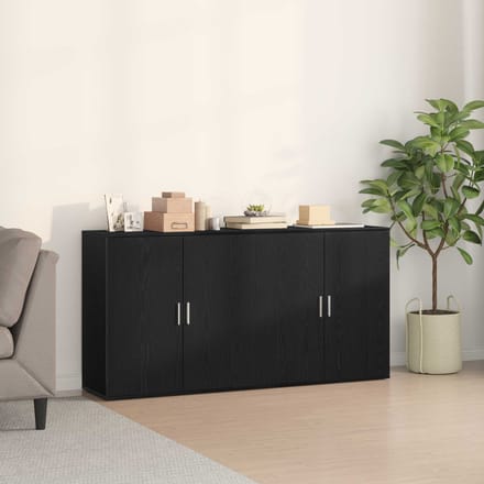 vidaXL - Dressoir - 2 - st - Zwart - Eiken - 79 - x - 38 - x - 80 - cm - Bewerkt - hout