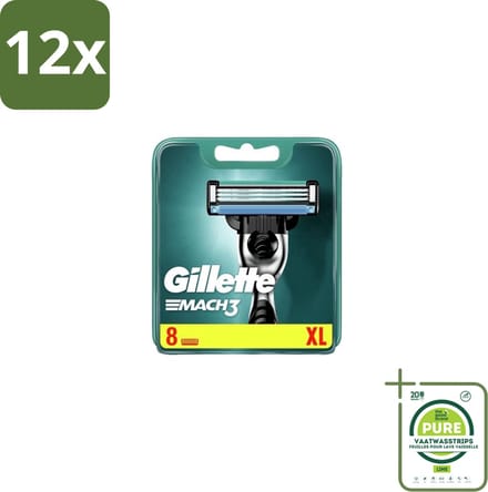 Gillette – Mach3 – Scheermesjes – 8 mesjes - Voordeelverpakking - 12 stuks - Scheren - Scheermesjes