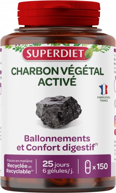 Superdiet Geactiveerde Plantaardige Koolstof 150 Capsules