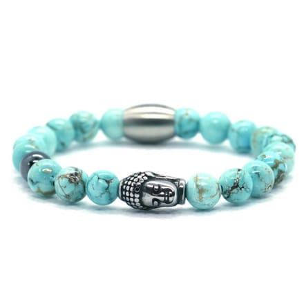 IbizaMen KIDS- jongens - armband - edelsteen - turkoois 6mm- buddha RVS