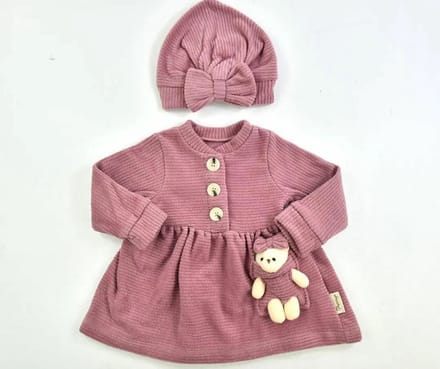 baby jurk - Meisjes kleding - oud rose van kleur - Maat 80 - Teddybeer