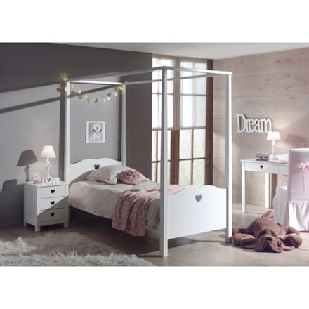 LUCEVI - Amori hemelbed + Nachtkastje - Wit - 90x200 cm