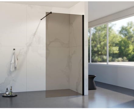 FugaFlow Eccelente Vetro inloopdouche badkamer - 90x200cm - rookglas - mat zwart -