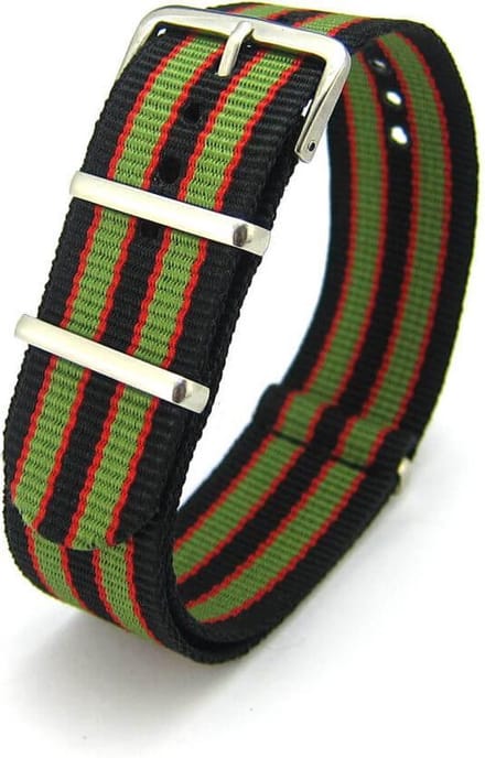 Premium Original James Bond - Nato strap 18mm - Stripe - Horlogeband Zwart Groen Rood