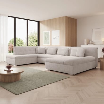 Meubella - Hoekbank Alberta XL - Beige - Ribstof - Rechts