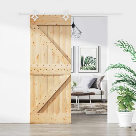 vidaXL - Schuifdeur - Natuurlijk - en - Wit - 85 - x - 210 - cm - Massief - Pine - Hout