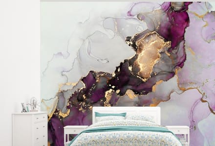 Behang - Fotobehang Marmer - Abstract - Goud - Paars - Breedte 325 cm x hoogte 260 cm