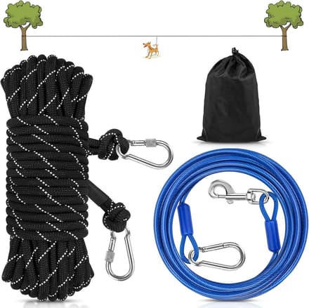 Draagbare Hondenloopkabel 50 Voet met 360° Draaibare Sluiting en Reflecterende Strepen