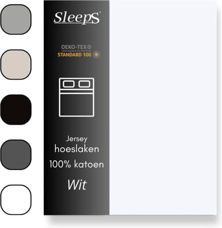 Sleeps Jersey Hoeslaken Katoen - 90x200 cm - Wit- Strijkvrij