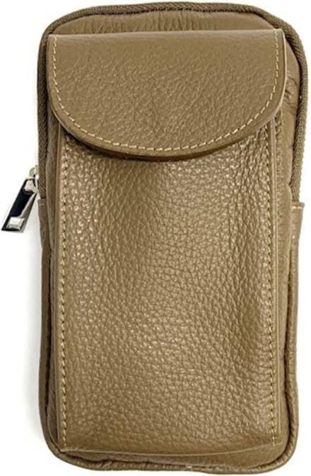 telefoontasje - taupe- leer -2 vakken