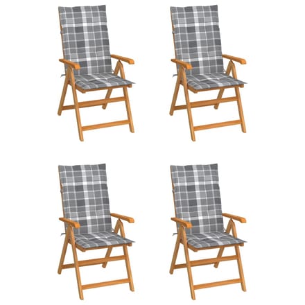 vidaXL - Inklapbare - stoelen - 4 - st - met - grijs - geruite - kussens