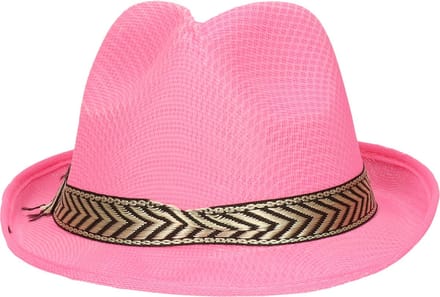 Fiestas Guirca Carnaval verkleed Trilby hoed - gangster hoedje - roze - polyester - heren/dames