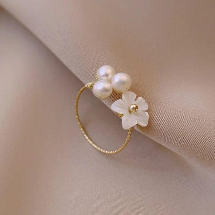 Bagues tendance en forme de fleur de coquille d'eau douce pour femmes étudiantes, bijoux élégants en perles simulées gray