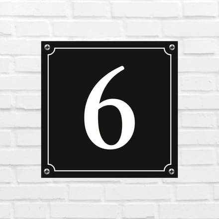 Huisnummerbord Mat zwart Deluxe - Nummer 6 - incl. bevestiging