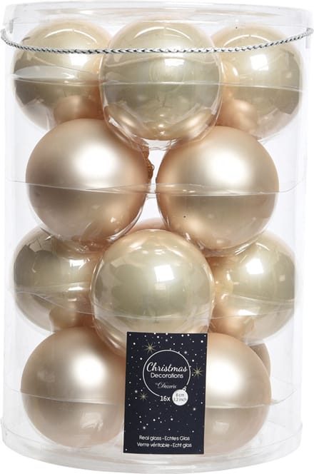 Decoris kerstballen - 16x - champagne - D8 cm - glas - kerstversiering - glazen kerstballen