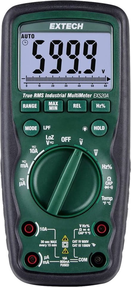 Extech EX520A Multimeter Digitaal – CAT IV 600 V – Weergave (counts): 6000
