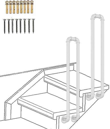 Trapleuning Set - Handgreep Ondersteuning - Veilig Trap Lopen - Smeedijzer Robuust - 45 cm Lengte - Wit