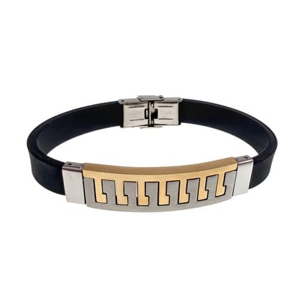 Heren Armband Bicolor Staal en Rubber - Polslengte 19 cm.