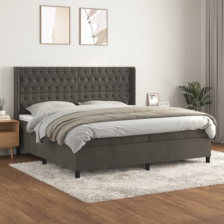 vidaXL - Boxspring - met - matras - fluweel - donkergrijs - 200x200 - cm