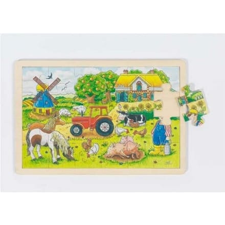 GOKI Puzzel - Boerderij Miller - 24 Stukjes - 30X20X0,8Cm - Hout - 3 Jaar