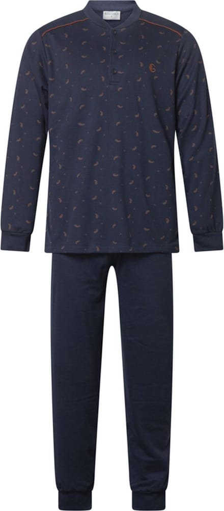 Gentlemen - warme heren pyjama 114279 - interlock, extra aangeruwd - donkerblauw - maat L