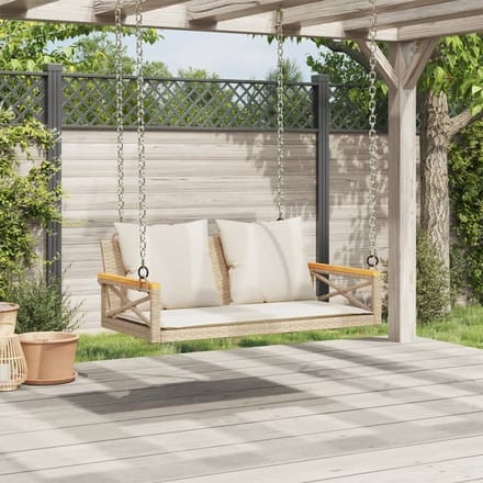 vidaXL - Schommelbank - met - kussens - 109x62x40 - cm - poly - rattan - beige
