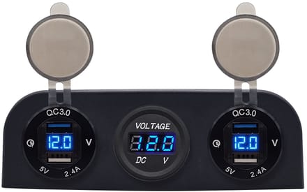 ProRide 12V USB Autolader 4 Poorten - 5V/2.4A - P19108 - Drievoudig opbouw paneel met Voltmeter