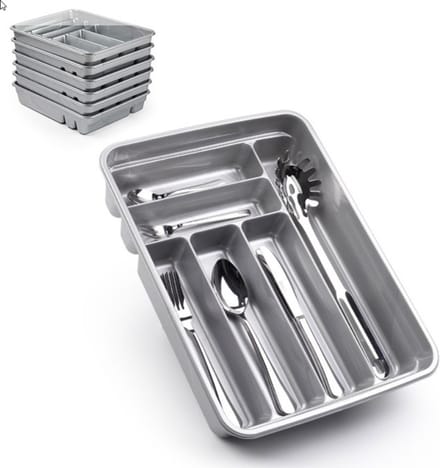 Plasticforte Bestekbak - 6-vaks - zilverkleurig - 40 x 30 x 7 cm - bestekhouder