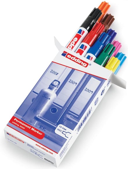Edding permanent marker 3000, doos van 10 stuks in geassorteerde kleuren 60 stuks