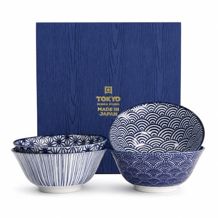 Tokyo Design Studio Nippon Blue - Set van 4 Kommen - Ø 15,2 cm - 500ml - In fraaie Geschenkdoos