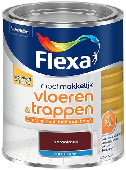 Flexa - Mooi Makkelijk Vloeren & Trappen Zijdeglans - Koraalrood - Mengverf - 750 Ml