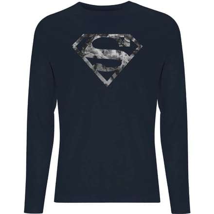 Marble Superman Logo Men's Long Sleeve T-Shirt - Navy - L