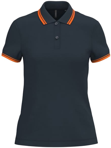 Kariban Gestreepte damespolo korte mouwen K273 - Navy / Orange - S