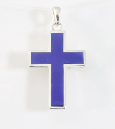 Fijne zilveren kruishanger met lapis lazuli