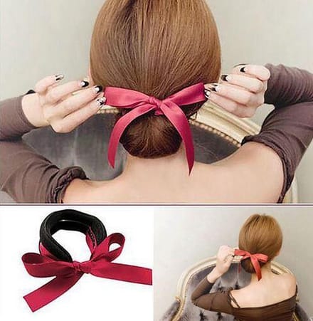 Bun maker met Strikje - Donut maker Haar Styling - Haarclip met Zijde Strik - haar elastiek - Rood