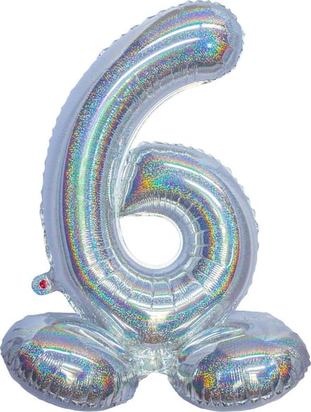 Folieballon cijfer 6 holografisch zilver 82 cm