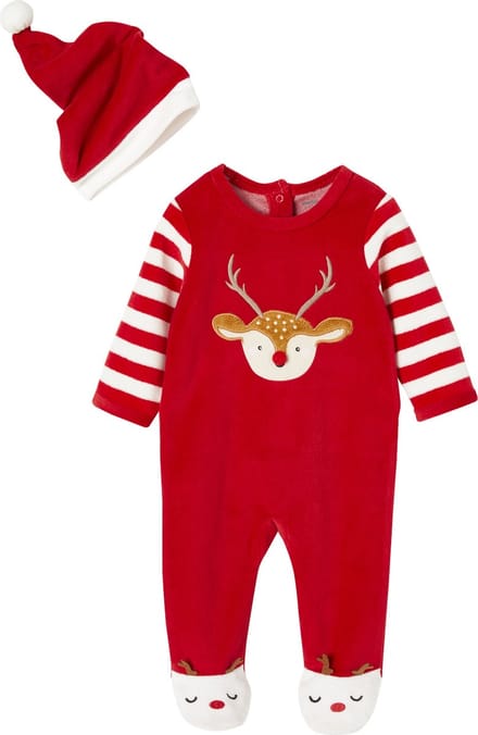 Vertbaudet Kerstcadeauset voor baby met fluwelen pyjamapakje + mutsje