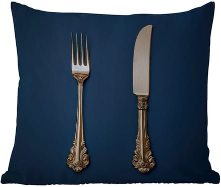 Buitenkussen - Bestek - Donkerblauw - Goud - 45x45 cm - Weerbestendig