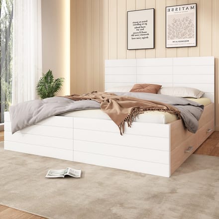 KOMHTOM Tweepersoonsbed met opbergruimte 140 x 200 cm met 2 lades frame en lattenbodem Wit