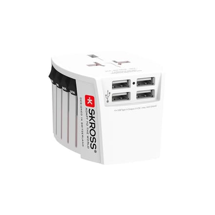 Skross - World Travel Adapter 2-pole + 4 USB Charger + 1 Type C 2400 mA White