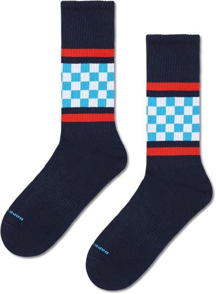Happy Socks Checked Stripe Sneaker Sock - unisex sokken - navy - Unisex - Maat: 41 - 46