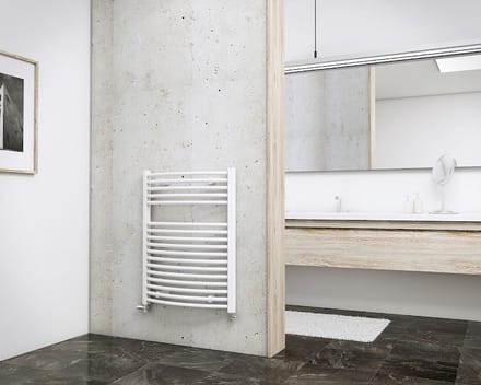 Schulte EP3577560 04 designradiator 60 x 77 cm München rond gebogen, 454 Watt, alpine-wit, radiator voor de badkamer