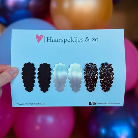 Haarspeldje Liz - golvend - setje - zwart - zilver - 4 cm speldjes