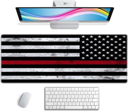 Thin Red Line American Flag Large Gaming Mouse Pad for Desk, Desk Mat with Sewn Edges, Waterproof Desk Pad, Non-Slip Rubber Base, 80 x 29cm Keyboard Mat, Computer Mat