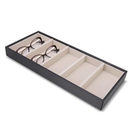 Dailygoods- Brillendoos met 5 Compartimenten - Opbergdoos voor Brillen/Horloges/Sieraden - Stapelbaar Design - Functioneel Display - Neutraal Grijs